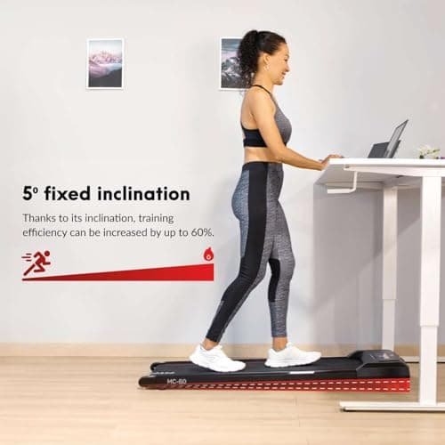 FITFIU Fitness MC-60 Tapis de Course et de Marche pour Dessous de Bureau 6 km/h, Inclinaison Fixe de 5o, Surface de 36 x 100 cm, télécommande, Poids Max 110 kg, pour Marche et Jogging