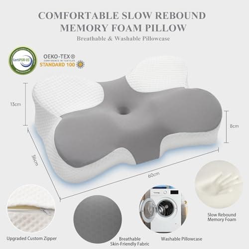 Z-hom Oreiller Memoire Forme, Oreiller Ergonomique Cervical, Idéal pour Dormeurs sur Le Côté, Le Dos et Le Ventre, Taie d'oreiller Lavable Hypoallergénique