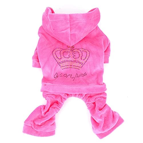 SELMAI Survêtement à capuche pour petits chiens, garçons et filles - Survêtement d'hiver en velours doux avec couronne en strass - Combinaison d'hiver à capuche - Vêtement d'automne pour animaux de