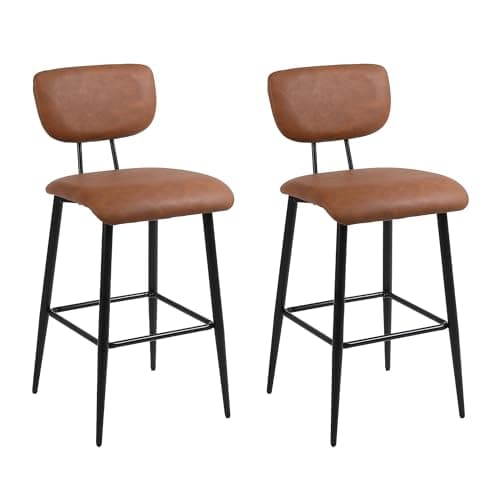 Nusetx Tabouret de Bar Lot de 2 Chaise de Bar avec Dossier et Repose-Pieds, Tabourets Haute pour Cuisine Salle à Manger Bistro, Chaise 65 cm de Haut, Brun