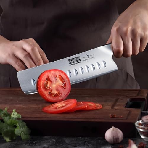 HOSHANHO Couteau de Cuisine Nakiri de 18 cm, Couteaux de Cuisine Japonais AUS-10 en Acier Inoxydable à Haute Teneur en Carbone, Couteau de Chef Tranchant Polyvalent pour Viande et Légumes avec Manche