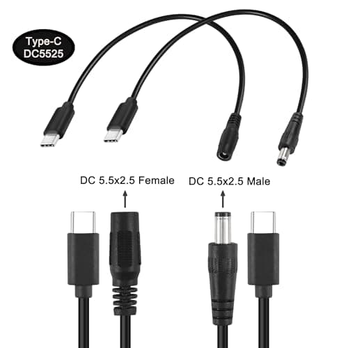 MEIRIYFA USB 3.1 Type-C mâle vers DC 5,5 x 2,5 mm mâle Femelle câble d'extension de Prise d'alimentation pour téléphones tablettes – 25 cm