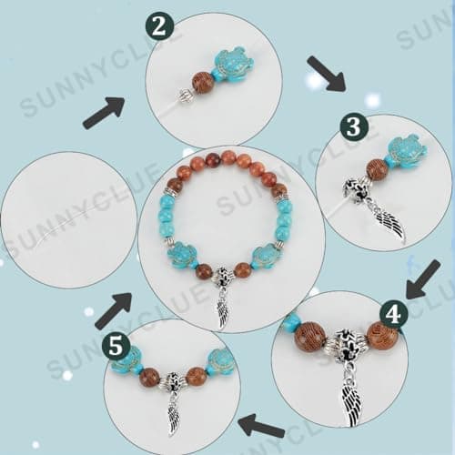 SUNNYCLUE 1 boîte 6 ensembles de Kit de Fabrication de Bracelets Océaniques, Perles de Tortue de Mer, Breloques en Forme D'Étoile de Mer, Perles en Bois, Perles D'Océan D'Été, Perles D'Animaux Marins,