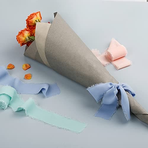 AIFUDA Lot de 8 rouleaux de ruban en mousseline de soie fait à la main pour bouquets, décoration, invitations de mariage - 8 couleurs - 3,8 cm x 2,9 m