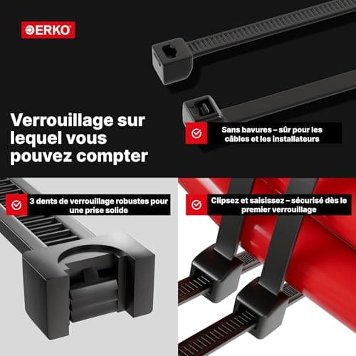 ERKO 100 pièces d'attaches de câble professionnelles 200 x 2,5 mm Poignée d'attache de câble couleur blanc, résistante à la température