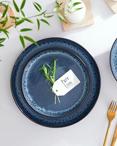 Ensemble Prestige de Services de Table: Assiettes Creuses en Porcelaine pour 6 Personnes - Élégantes Assiettes de Service pour une Expérience Culinaire Raffinée, Pure Living Noir Bleu Profond