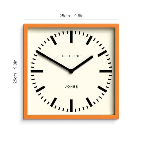 JONES CLOCKS® Box Railway Dial Wall Clock - Square Clock - Station Clock - Kitchen Clock - Office Clock - Retro Clock - Designer Clock - Colourful Case - Station Dial