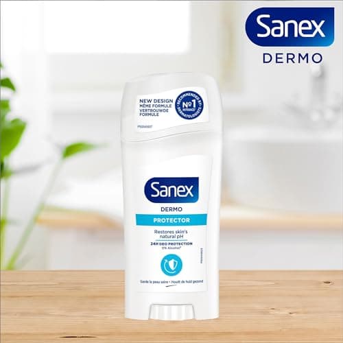 Déodorant Stick Sanex dermo Protector - Fraîcheur 24H, Anti-Odeurs, Testé dermatologiquement, Restaure le PH Naturel de la Peau - Stick 65 ml