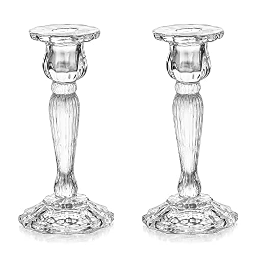Romadedi Chandelier Bougeoir Verre Mariage - Lot de 2 Bougeoir Decoratif Transparent pour Noel Decoration Maison, Supports pour Bougies Coniques Centre de Table Salon Chambre 18cm