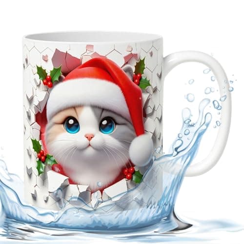 Tasse À Café 3D, Tasse À Café De Chat De Noël, Verres En Céramique, Tasse De Chat Festive, Tasse À Café De Vacances, Tasse De Conception De Chat 3D, Tasse De Noël Mignonne 350 Ml Pour La Famille, Les