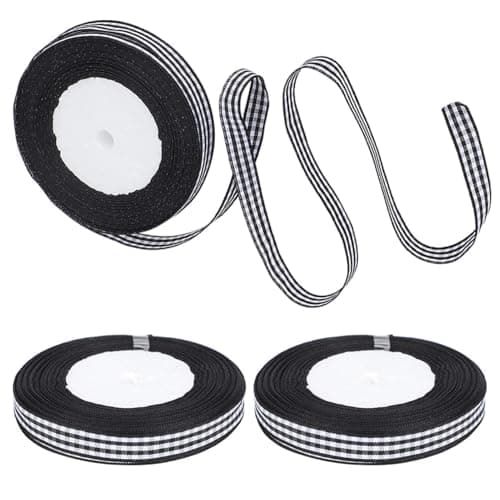 Ruban vichy noir, 3 rouleaux de ruban fin, ruban artisanal à carreaux de buffle, ruban à carreaux classique pour emballage cadeau, 1 cm de largeur, 25 mètres/rouleau