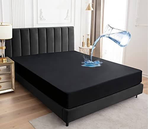 Protège Matelas imperméable 160x200cm, Premium Respirant Housse Matelas, Protège Matelas Bruit Housses, Imperméable Drap Housse (Noir)