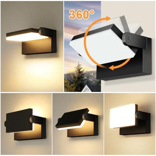 4 Pack 60W Applique Murale Exterieur/Intérieur 5000Lm Noir Applique Exterieur Led étanche IP65 3000K Projecteur Exterieur Led avec panneau LED pivotant à 360° pour Terrasse Entrée Jardin Garage