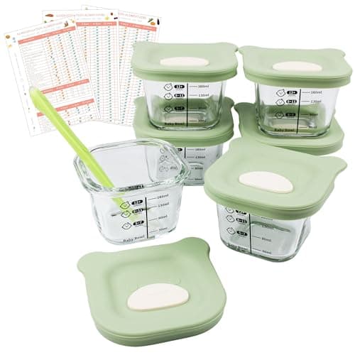 HELLO HIPPO® Lots de 6 Petit Pots en verre Bébé 180ml - Idéaux pour Compotes, Purées et Fruits, Hermétiques et Pratiques avec Graduation, Cuillère Incluse - Parfaits pour les Repas de Bébé