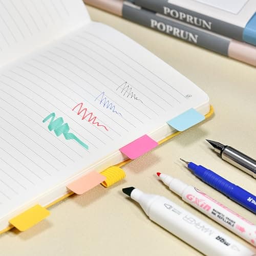 POPRUN Carnet de notes ligné A5 Paquet de 4, Couverture rigide, Papier 120 g/m2, 128 Pages Numérotées, Étiquettes Autocollantes et 8 Feuilles Détachables, Bleu marine,Orange,Vert minuit,Violet
