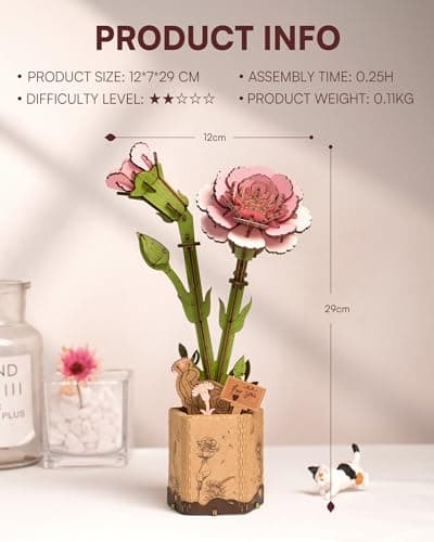 ROBOTIME Fleurs Artificielles Deco, Puzzle 3D Bois, Maquette en Bois a Construire, Construction Adulte, Cadeaux Anniversaire Femmes pour la Saint-Valentin & Décoration d'intérieur, TW051