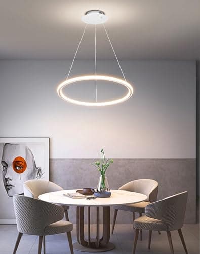 Lampe à suspension LED moderne table à manger dimmable lampe à suspension LED avec télécommande, lampe de salon ronde moderne Suspension Lampe de cuisine de bureau de salle à manger (blanc, Φ40cm)