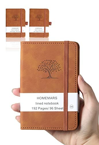 HOMEMARS Carnet de Notes, Petit Carnet, Petit Cahier, 3 Paquet, Cahier de Note, Carnet de Voyage, 14.4 cmx9.6cm, Marron, 192 Pages Chacune, Couverture Rigide, Motif d'arbre en Relief, Cuir végétalien