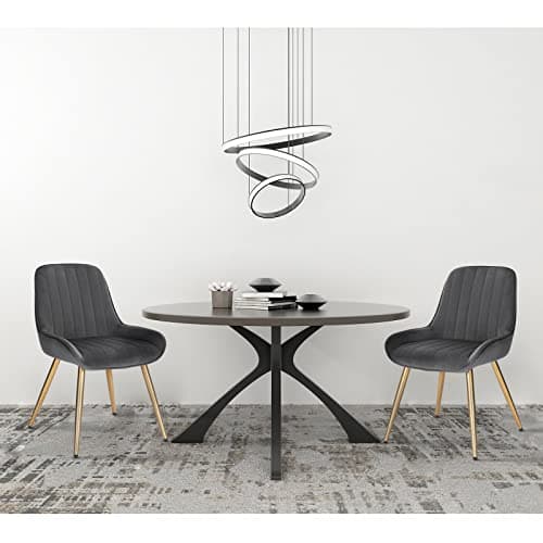 Lestarain Lot de 2 Chaises de Salle à Manger avec Dossier Chaise de Cuisine Rétro Chaise de Salon Assise en Velours et Pieds en Métal,Gris foncé