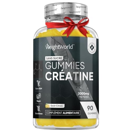 Créatine Monohydrate 3000mg - 90 Gummies Vegan (1 Mois) Sans Sucre Goût Citron - Booster Musculation, Performance Sportive - Créatine Gummies Pre Workout Booster Puissant & Prise de Masse Musculaire