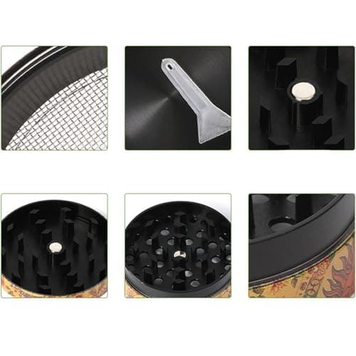 Grinder Moulin à épices 50MM, Collecteur de Pollen avec Couvercle Magnétique et Collecteur de Pollen, Moulin à épices Professionnel 4 pièces Herb Grinder Métal Pour Épices Herbes Pollen Vanille