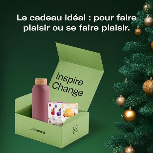 waterdrop® Coffret Cadeau, Bouteille Isotherme 600 ml, Étanche et Compatible avec Eau Gazeuse,18 Cubes à Boire Sans Sucre, Idée Cadeau Noël Femme & Homme, Premium Cadeau de Noël
