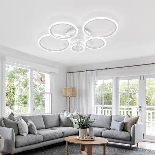 ycwdcz Lampe Ventilateur Plafond Blanc Moderne Silencieux Cercle Plafonnier Ventilateur avec Telecommande Moteur DC Réversible Mode Eté Hiver pour Chambre Salon Cuisine, 100cm