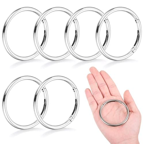 WUISOLQP Lot de 6 mousquetons ronds - 60 mm - En alliage de zinc - Grand mousqueton rond - Anneau rond - Porte-clés - Pour sac, sac à main, bricolage, artisanat - Argenté