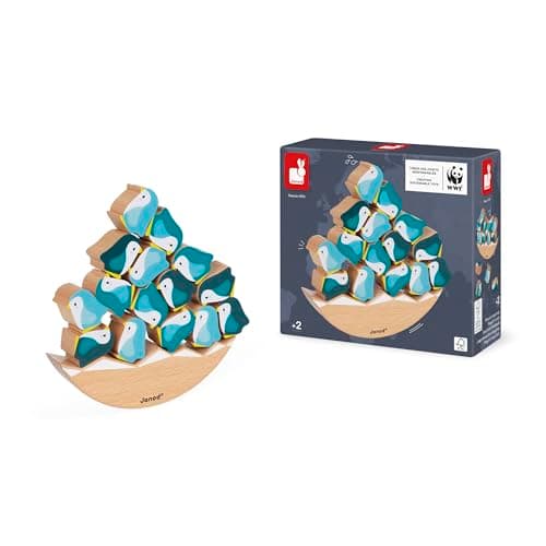 Janod - Basculo Manchots en Bois - Jouet d'Eveil - Jeu d'Adresse - Apprentissage Motricité Fine et Concentration - Partenariat WWF - Certifié FSC - Dès 2 ans, J08602