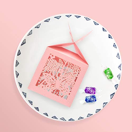 Derbway 30pcs Papillon Papier Boite Bonbons Coffret Cadeaux, Cérémonie de Mariage de Fête Caisson pour Anniversaire,Bébédouche,Communion,Noël (Rose,Carré)