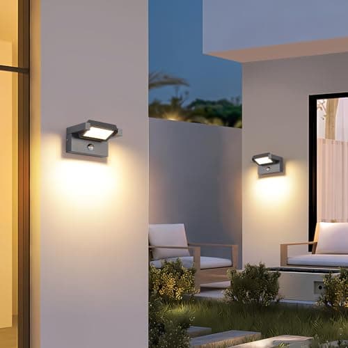 LED Applique Murale Extérieur/intérieur avec Détecteur de Mouvement,12W Moderne Éclairage Lampe avec Panneau Rotatif Imperméable IP65 3000K blanc chaud,Luminaire Murale pour Entrée Jardin,Gris Foncé