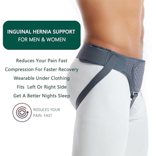 HEERTEEAJ Ceinture herniaire pour homme et femme Ceinture herniaire réglable flexible Soutien herniaire Soulagement de la douleur avec coussinets de compression amovibles Hernie