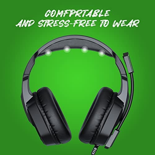 EKSA Fenrir Casque Gaming à Réduction de Bruit avec Micro pour Xbox One PC PS4 PS5 Switch avec Lumière LED, 3D Stéréo Surround Casque Audio pour Prise 3,5MM, Noir Vert