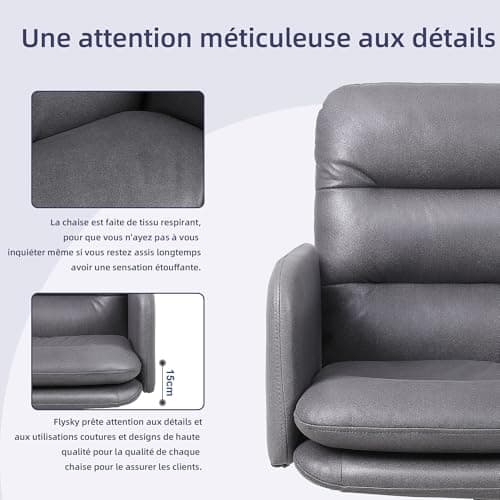 Flysky Chaise de Bureau, Chaise de Bureau rembourrée en Simili Cuir, Chaise pivotante Confortable et Respirante, Chaise réglable en Hauteur, Chaise de Bureau, Gris foncé