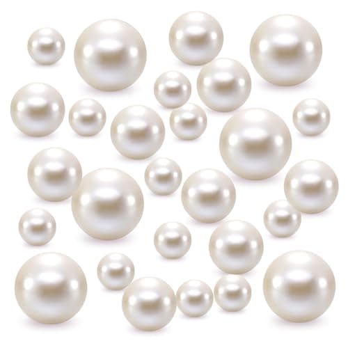 Jisrcha 150 Perles Artificielles, Perle Nacrée,Sans Trou Tailles Mixtes, Perles Rondes Flottantes de Taille Variée pour La Fabrication de Bijoux, Colliers, Bougie Flottante 8/14/20 MM (blanc)
