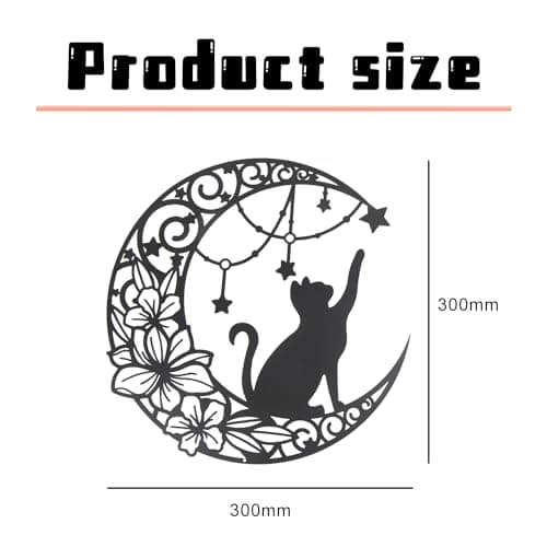 momgyaamz 11,8" Art Mural Noir en Métal, Chat qui choisit des étoiles sur la lune Décoration Murale Ronde Silhouette Art, pour Cadeau intérieures et extérieures Jardin Maison Décoration(30x30cm)