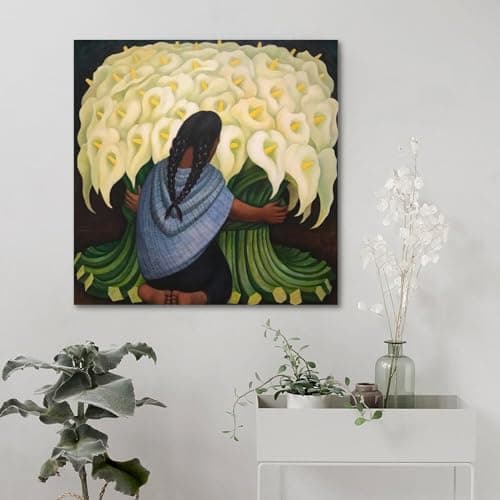 DryNda Diego Rivera Poster esthétique sur toile pour chambre de fille et de fleurs 60 x 60 cm