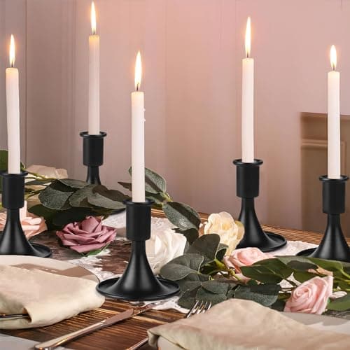 LALAGO Lot de 6 bougeoirs en métal - Inserts de bougies - Bougeoirs dorés pour mariage, Thanksgiving, Noël (noir)