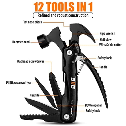 BIIB Cadeau Homme, 12 en 1 Outil Multifonction, Gadget Insolite Utile, Idee Cadeau Homme, Accessoires Camping, Cadeau Papa, Cadeau Noel Homme, Cadeau Fete des Peres, Cadeau Anniversaire Homme