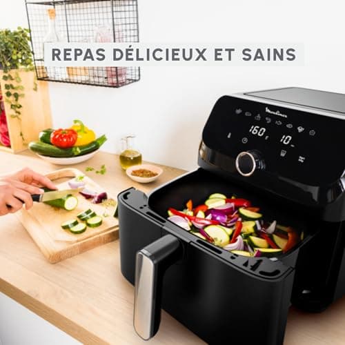 Moulinex Friteuse à air, Très grande capacité de 7.5L, 8programmes prédéfinis, Format compact, Easy Fry Mega, EZ8558F0, Noir