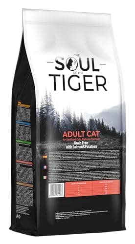 The Soul of the Tiger - Croquettes pour chats adultes castrés, à la formule délicate sans céréales, goût saumon et pommes de terre, 8 kg