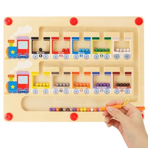 Ainiv Labyrinthe Magnétique de Couleurs et de Chiffres Enfant, Plateau de Jeu de Puzzle Magnétique, Jouets en Bois Jouets Montessori, Jouets Éducatifs pour Garçons et Filles de 3 4 5 6 7 Ans (Train)