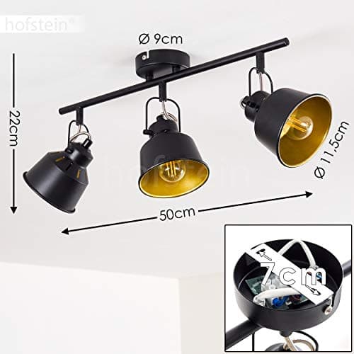 Plafonnier Safari en métal noir et or, 3 spots de plafond pivotants pour ampoules E14, ampoule(s) non incluse(s)
