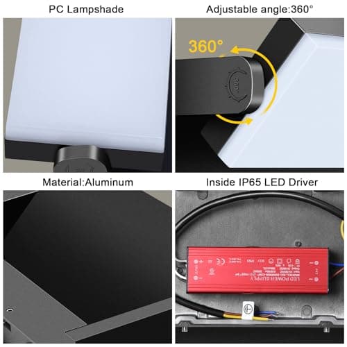 LEDMO 60W Applique Murale Exterieur/Intérieur 5000Lm Noir Applique Exterieur Led étanche IP65 3000K Projecteur Exterieur Led avec panneau LED pivotant à 360° pour Terrasse Entrée Jardin Garage