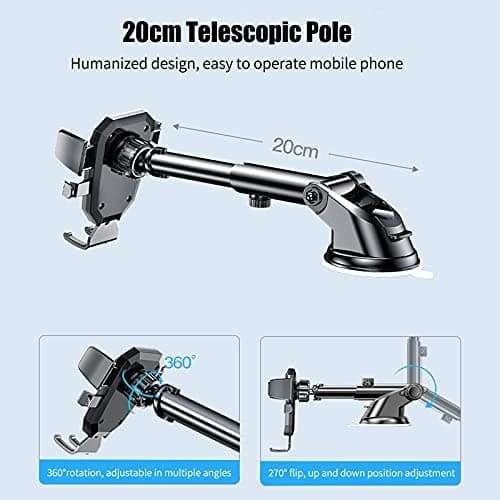 Bnimtm 3 en 1 Support Téléphone Voiture Rotation à 360° Universel Support Portable Voiture Auto pour Pare-Brise Compatible avec iPhone Samsung Huawei LG etc.