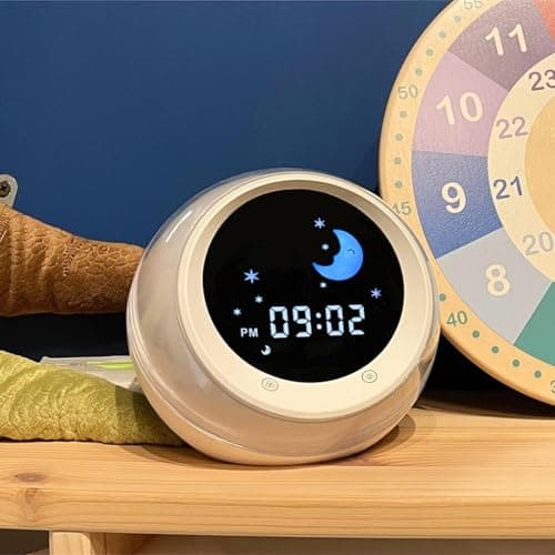 I·CODE Réveil Enfant, Réveil d’Apprentissage au Sommeil pour Enfant, avec Affichage de la Lune et du Soleil, veilleuse, Alarme et Son favorisant Le Sommeil intégrés