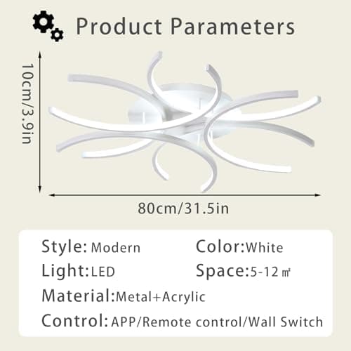 Dceinz LED Plafonnier Chambre Dimmable Moderne Luminaire Plafonnier et Télécommande Salon 6000K Éclairage de Plafond APP Grande Salon Lampe Plafond Métal Blanc pour Salle À Manger, Cuisine