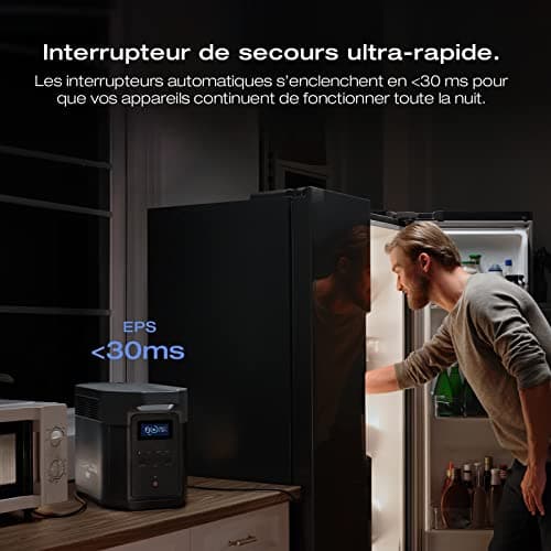 Station électrique portable EcoFlow DELTA 2 Max, capacité 2048Wh, batterie LFP 3 000 cycles, recharge rapide, puissance de sortie 3100 W, générateur solaire silencieux, pour la maison/camping/voyages