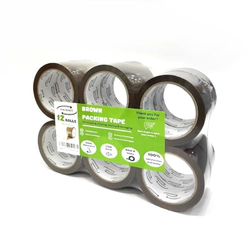 PACKSET Lot De 12 ou 24 Rouleaux Marron De Ruban Adhésif D'Emballage Silencieux, Solide Et Sécurisé 66m x 48mm Pour Boite D'Emballage Et Cartons. Idéal Pour Colis Et Cartons ... (12)