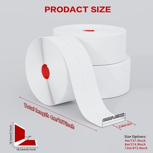 TATUNER Joint Salle de Bain, Joint d'Étanchéité Autocollant, Bande Calfeutrage Anti-Moisissure pour Salle de Baignoire, Cuisine, Plan de Travail, Rouleau de Joint Silicone Blanc 4M x 3,8cm (1)
